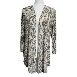 Chicos Mixed Leopard Zebra Print Open Front Cardigan Size 3 (XL) Boho